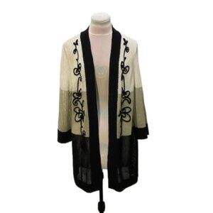 VTG ONCE AGAIN Womens Mesh Fishnet Open Front Embroidered Cardigan XL Fisherman